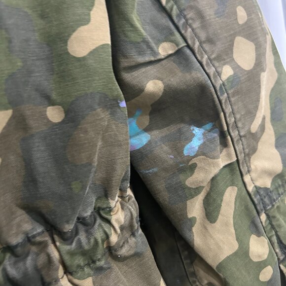 Vintage GAP Camo Anorak Jacket Womens Sz M Grunge Punk Stained Military Faux Fur - Picture 16 of 16